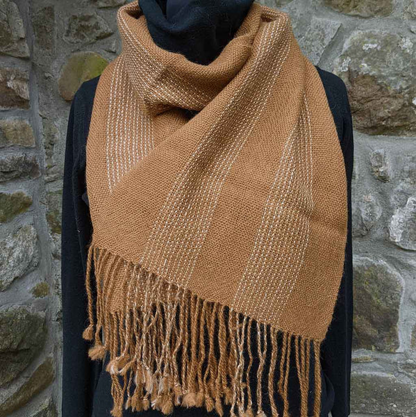 brown alpaca wool scarf with subtle beige stripes