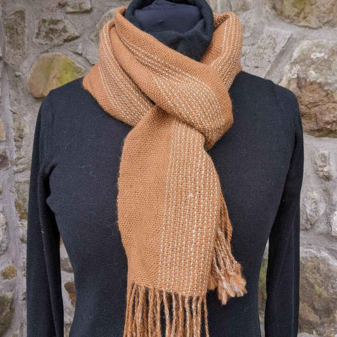 brown alpaca wool scarf with beige stripe