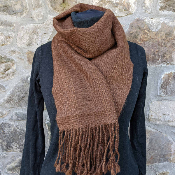 brown alpaca scarf with subtle brown stripes
