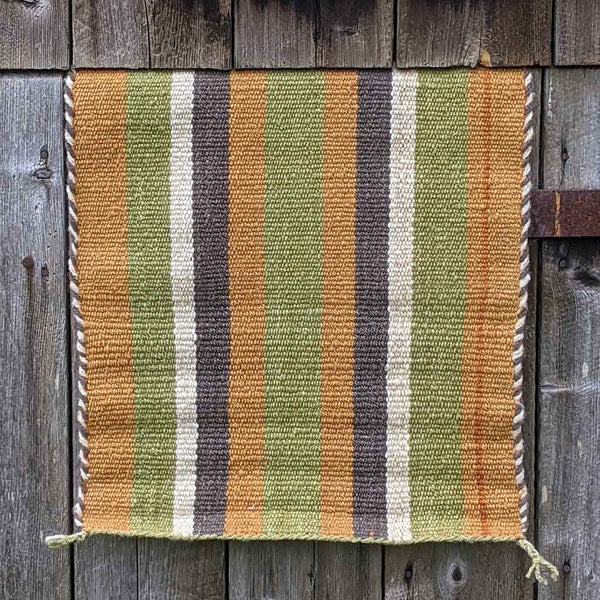 Naturally Dyed Wool Rug - Green/Gold Stripe