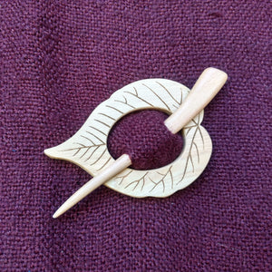 Shawl Pin in Leaf Design, Wooden Brooch for Shawls, Wraps & Scarves